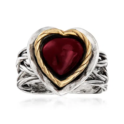Ross-simons Garnet Heart Ring In Sterling Silver And 14kt Yellow Gold In Metallic