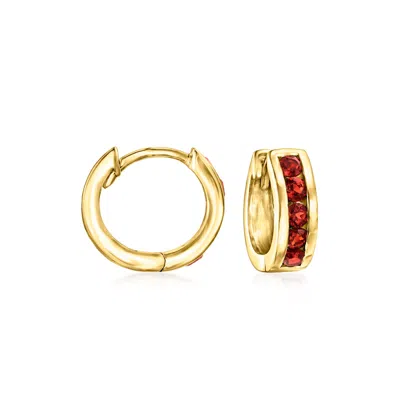 Ross-simons Garnet Huggie Hoop Earrings In 18kt Gold Over Sterling In Red