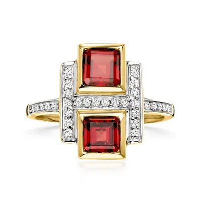 Ross-simons Garnet Ring With . Diamonds In 14kt Yellow Gold In Red