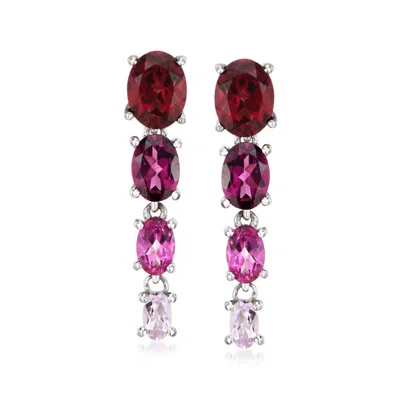 Ross-simons Graduated Multi-gemstone Drop Earrings In Sterling Silver In Purple