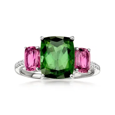 Ross-simons Green Tourmaline And Pink Tourmaline Ring With Lab-grown Diamonds In Platinum