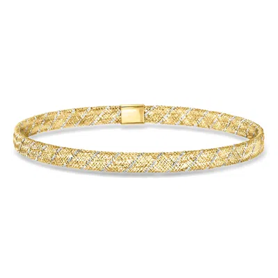 Ross-simons Italian 10kt Two-tone Gold Mesh Stretch Bracelet In Gold,silver