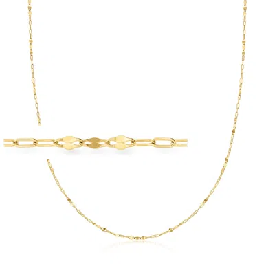 Ross-simons Italian 10kt Yellow Gold Alternating Lumachina And Paper Clip Link Necklace