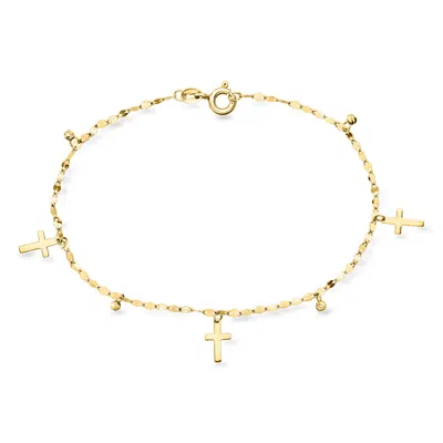 Ross-simons Italian 10kt Yellow Gold Cross And Bead Station Bracelet