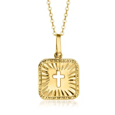 Ross-simons Italian 10kt Yellow Gold Cross Cutout Pendant Necklace In Pattern