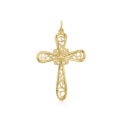 Ross-simons Italian 10kt Yellow Gold Filigree Cross Pendant In Pink