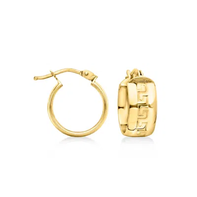 Ross-simons Italian 10kt Yellow Gold Greek Key Huggie Hoop Earrings In Transparent
