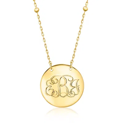 Ross-simons Italian 10kt Yellow Gold Personalized Disc And Bead Station Necklace