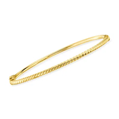 Ross-simons Italian 10kt Yellow Gold Ribbed Bangle Bracelet In Green