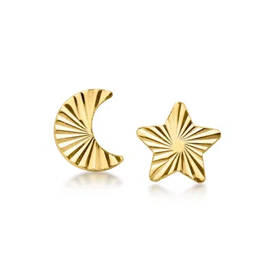 Ross-simons Italian 10kt Yellow Gold Star And Moon Mismatched Earrings