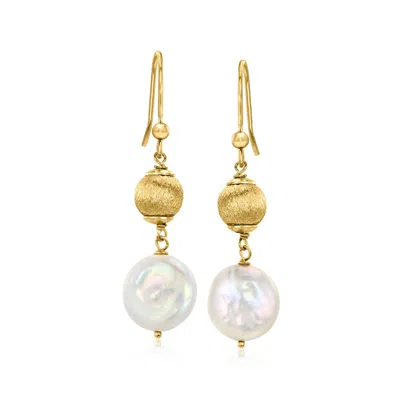 Ross-simons Italian 13-14mm Cultured Coin Pearl Beaded Drop Earrings In 18kt Gold Over Sterling In Brown