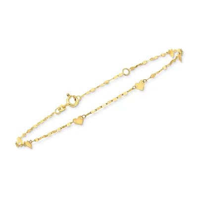 Ross-simons Italian 14kt Yellow Gold Heart Station Anklet In Metallic