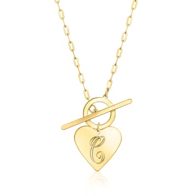 Ross-simons Italian 14kt Yellow Gold Personalized Heart Paper Clip Link Toggle Necklace