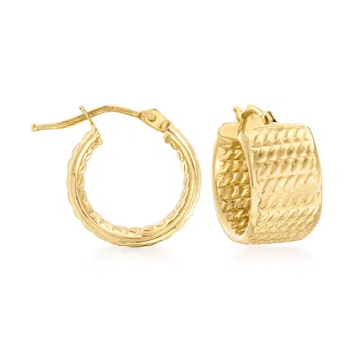 Ross-simons Italian 14kt Yellow Gold Textured Huggie Hoop Earrings In Transparent