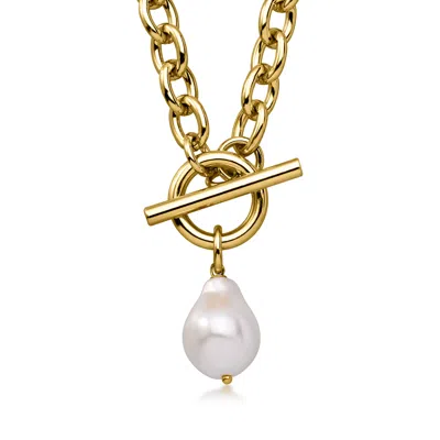 Ross-simons Italian 14kt Yellow Gold-plated Necklace With Simulated Baroque Pearl