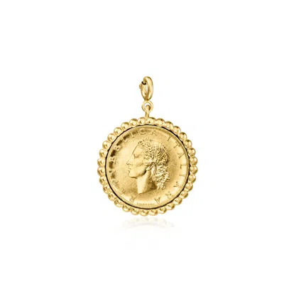 Ross-simons Italian 18kt Gold Over Sterling Beaded-edge Genuine Lira Coin Charm