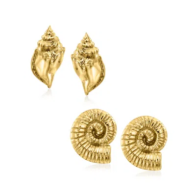 Ross-simons Italian 18kt Gold Over Sterling Jewelry Set: 2 Pairs Of Seashell Earrings In Multi