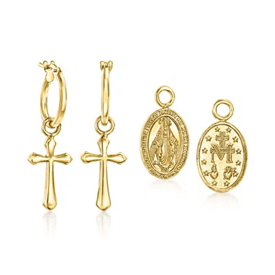 Ross-simons Italian 18kt Gold Over Sterling Jewelry Set: Hoop Earrings And 2 Pairs Of Interchangeable Religious 