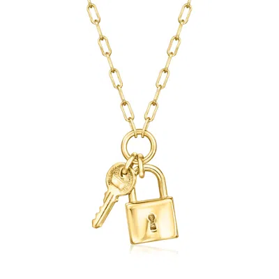 Ross-simons Italian 18kt Gold Over Sterling Lock And Key Paper Clip Link Necklace