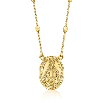 Ross-simons Italian 18kt Gold Over Sterling Miraculous Medal Beaded Station Necklace