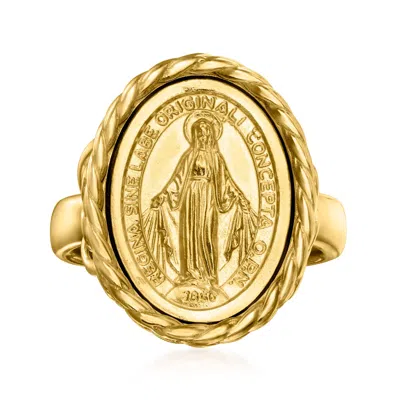 Ross-simons Italian 18kt Gold Over Sterling Miraculous Medal Frame Ring