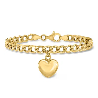 Ross-simons Italian 18kt Gold Over Sterling Puffed Heart Curb-link Bracelet