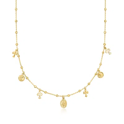 Ross-simons Italian 18kt Gold Over Sterling Religious Charm Necklace In Transparent