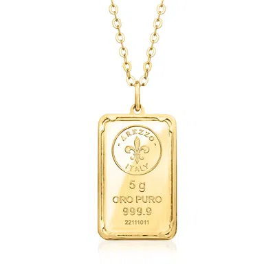 Ross-simons Italian 24kt Yellow Gold Fleur-de-lis Five-gram Ingot Pendant Necklace With 14kt Gold Frame