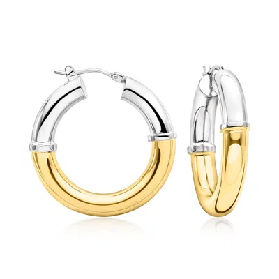 Ross-simons Italian 2-tone Sterling Silver Hoop Earrings In Gold