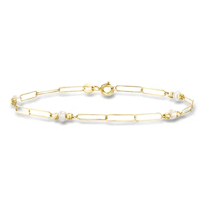 Ross-simons Italian 3-3.5mm Cultured Pearl Paper Clip Link Bracelet In 10kt Yellow Gold