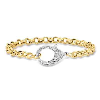 Ross-simons Italian .50 Ct. T.w. Cz Oversized Lobster Clasp Bracelet In 18kt Gold Over Sterling And Sterling Sil