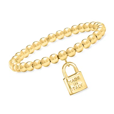 Ross-simons Italian 6mm 18kt Gold Over Sterling Bead Stretch Bracelet With "made In Italy" Lock Charm In Multi