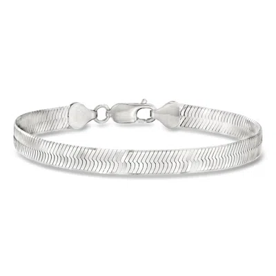 Ross-simons Italian 6mm Sterling Silver Herringbone Bracelet In Metallic