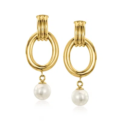 Ross-simons Italian 8-8.5mm Cultured Pearl Oval Drop Earrings In 18kt Gold Over Sterling