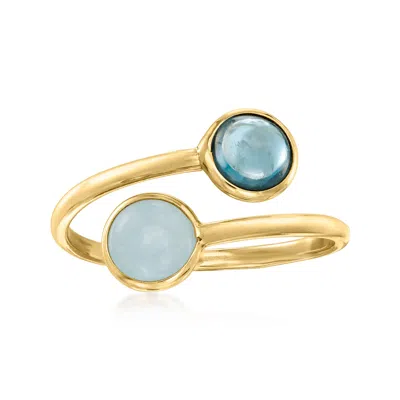 Ross-simons Italian .90 Carat Aquamarine And .90 Carat London Blue Topaz Bypass Ring In 14kt Yellow Gold