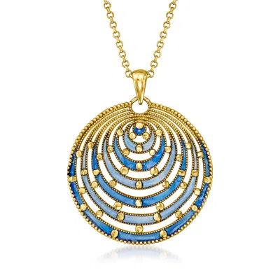 Ross-simons Italian Blue Enamel Circle Pendant Necklace In 18kt Gold Over Sterling In Multi