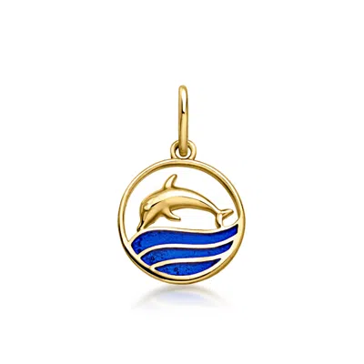 Ross-simons Italian Blue Enamel Dolphin Charm In 10kt Yellow Gold