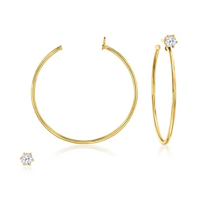 Ross-simons Italian . Cz Jewelry Set: Stud Earrings And Hoop Earring Jackets In 18kt Gold Over Sterling