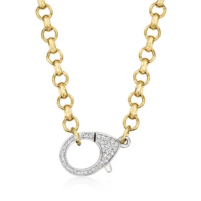 Ross-simons Italian Cz Oversized Lobster Clasp Necklace In Sterling Silver And 18kt Gold Over Sterling In Multi