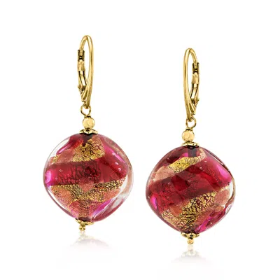 Ross-simons Italian Hot Pink Murano Glass Bead Drop Earrings In 18kt Gold Over Sterling