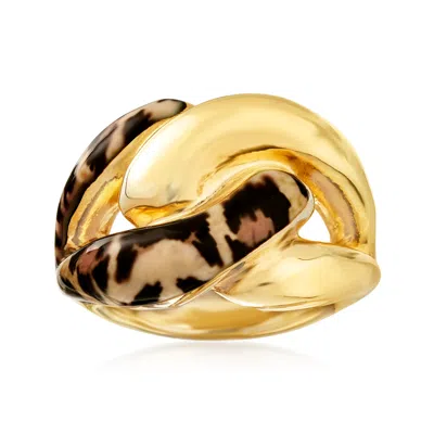 Ross-simons Italian Leopard-print Enamel Link Ring In 18kt Gold Over Sterling