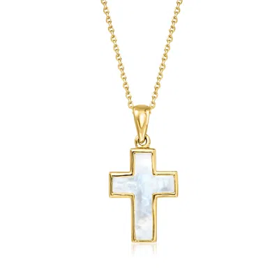 Ross-simons Italian Mother-of-pearl Cross Pendant Necklace In 18kt Gold Over Sterling