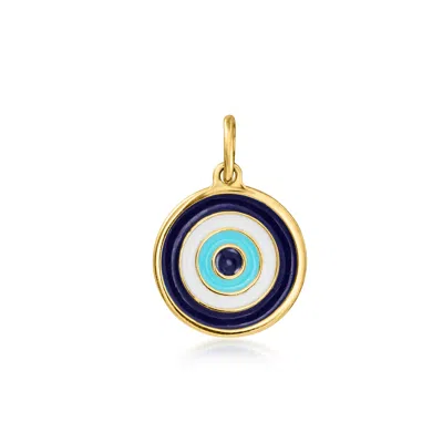 Ross-simons Italian Multicolored Enamel Evil Eye Charm In 14kt Yellow Gold