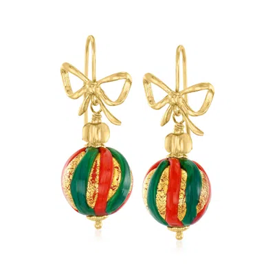 Ross-simons Italian Multicolored Murano Glass Christmas Ornament Bead Drop Earrings In 18kt Gold Over Sterling In Yellow