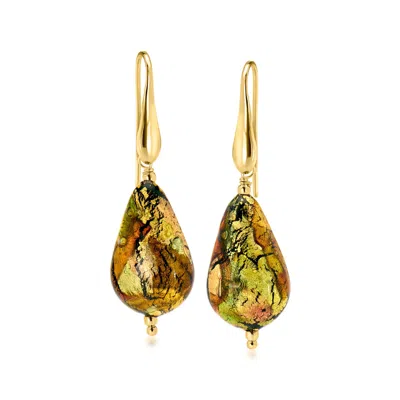 Ross-simons Italian Multicolored Murano Glass Drop Earrings In 18kt Gold Over Sterling In Green