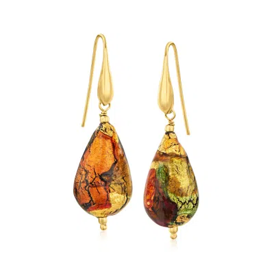 Ross-simons Italian Multicolored Murano Glass Drop Earrings In 18kt Gold Over Sterling In Orange