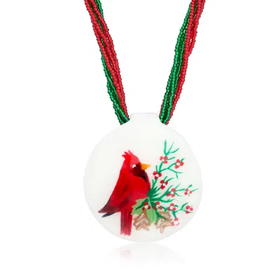 Ross-simons Italian Multicolored Murano Glass Multi-strand Cardinal Pendant Necklace With 18kt Gold Over Sterlin In Green