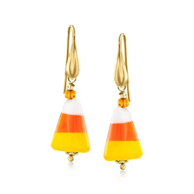 Ross-simons Italian Murano Glass Halloween Candy Corn Drop Earrings In 18kt Gold Over Sterling In Multi