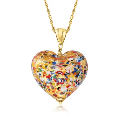 Ross-simons Italian Murano Glass Heart Pendant Necklace In 18kt Gold Over Sterling In Multi
