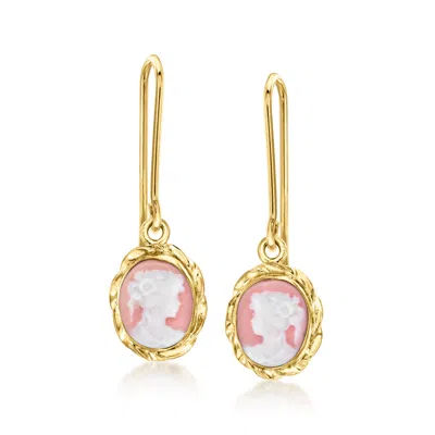 Ross-simons Italian Pink Porcelain Cameo Drop Earrings In 18kt Gold Over Sterling